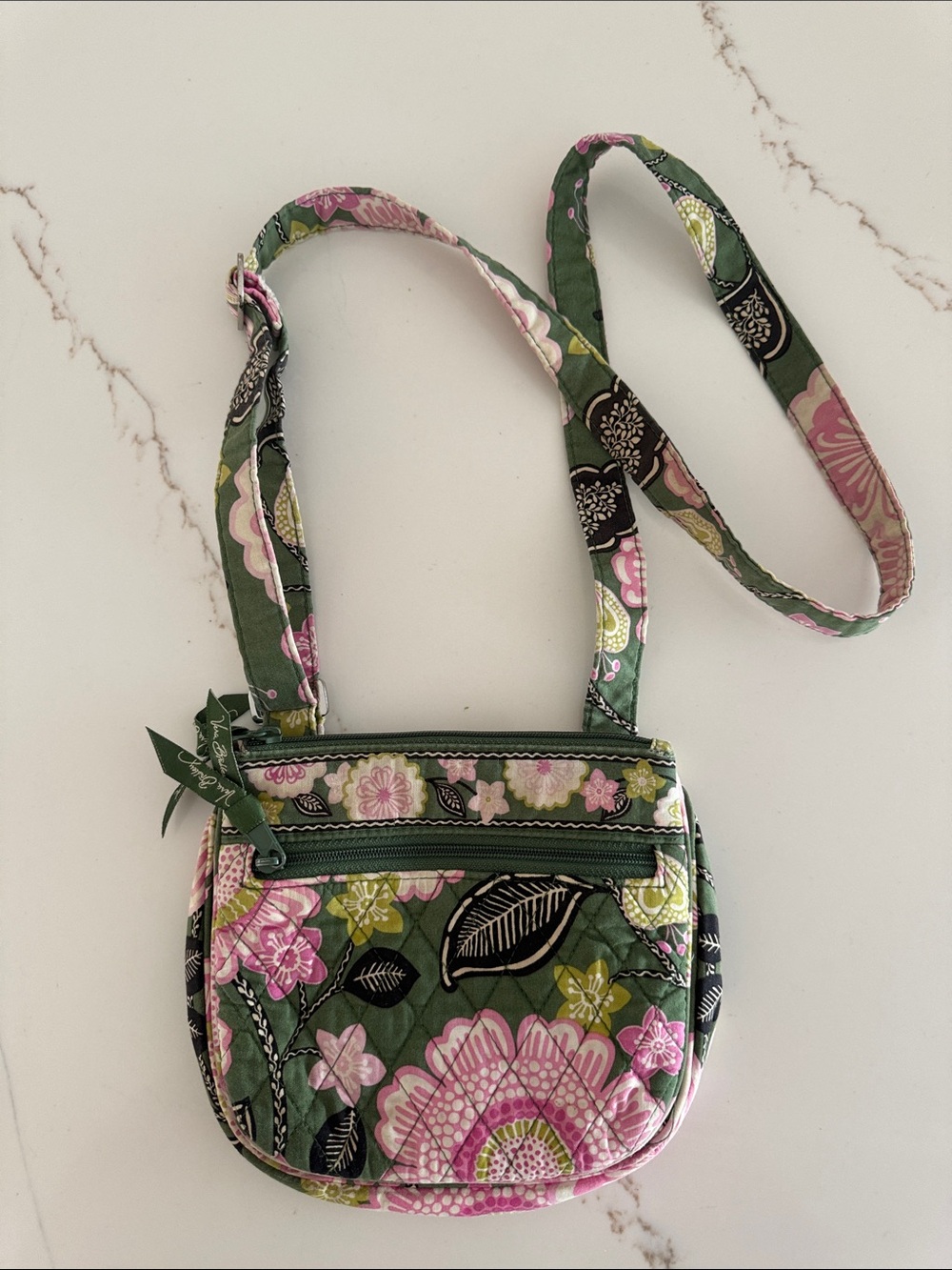 Vera Bradley Quilted Floral Crossbody - Green & Pink